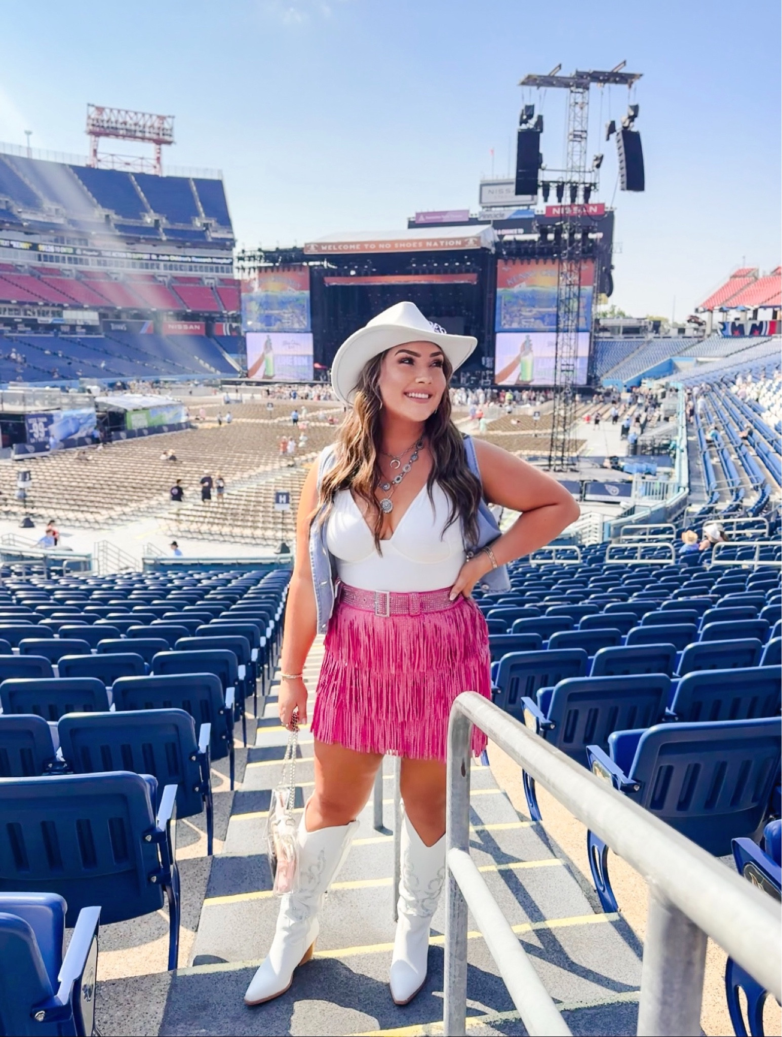 Nashville concert outfit 💕🤠 wearing size large in bodysuit & vest, size XL in skirt! 

#LTKFindsUnder50 #LTKMidsize #LTKTravel
