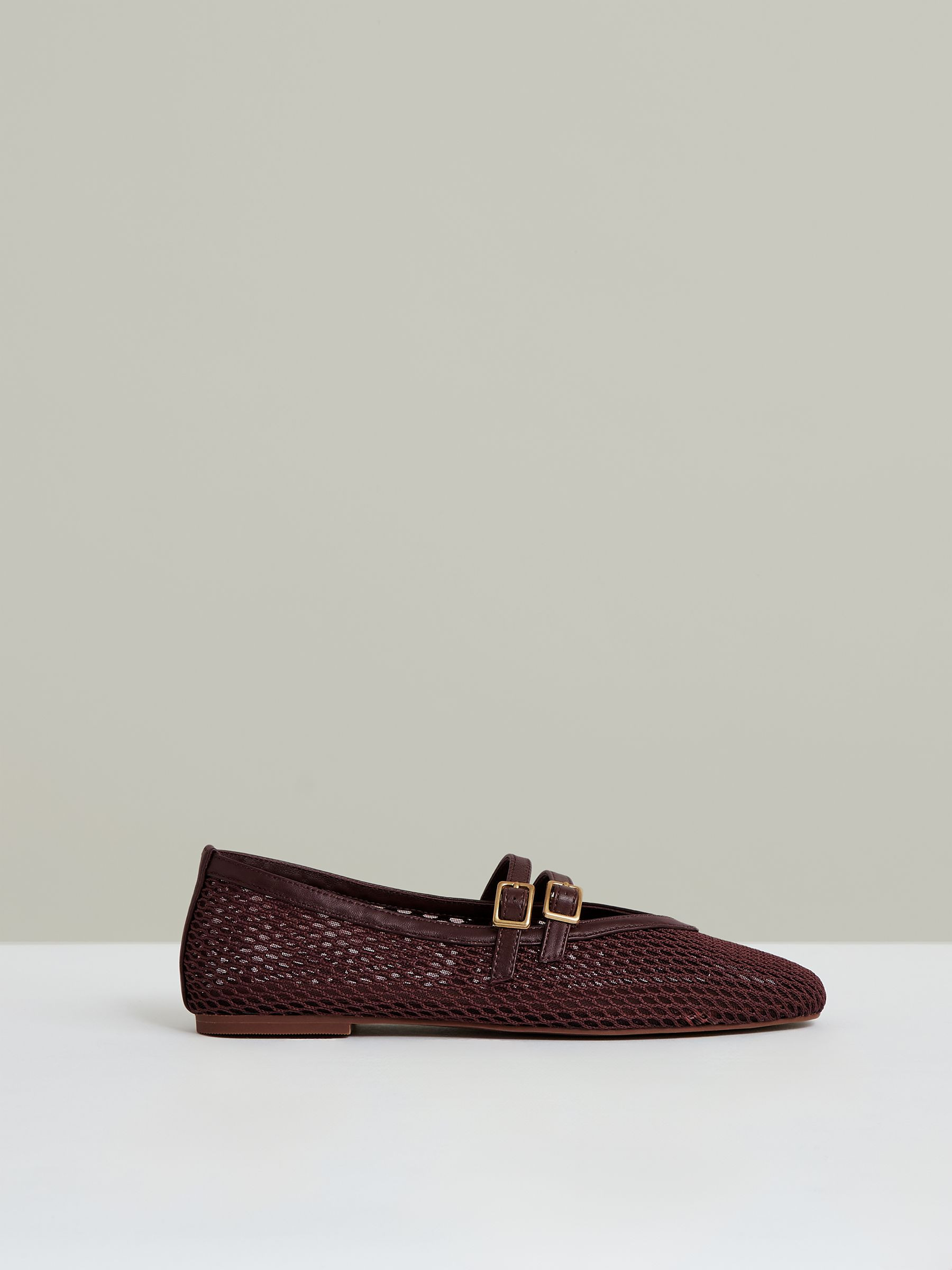 Reiss Mesh Double-Strap Ballet Flats in Oxblood - REISS | Reiss UK
