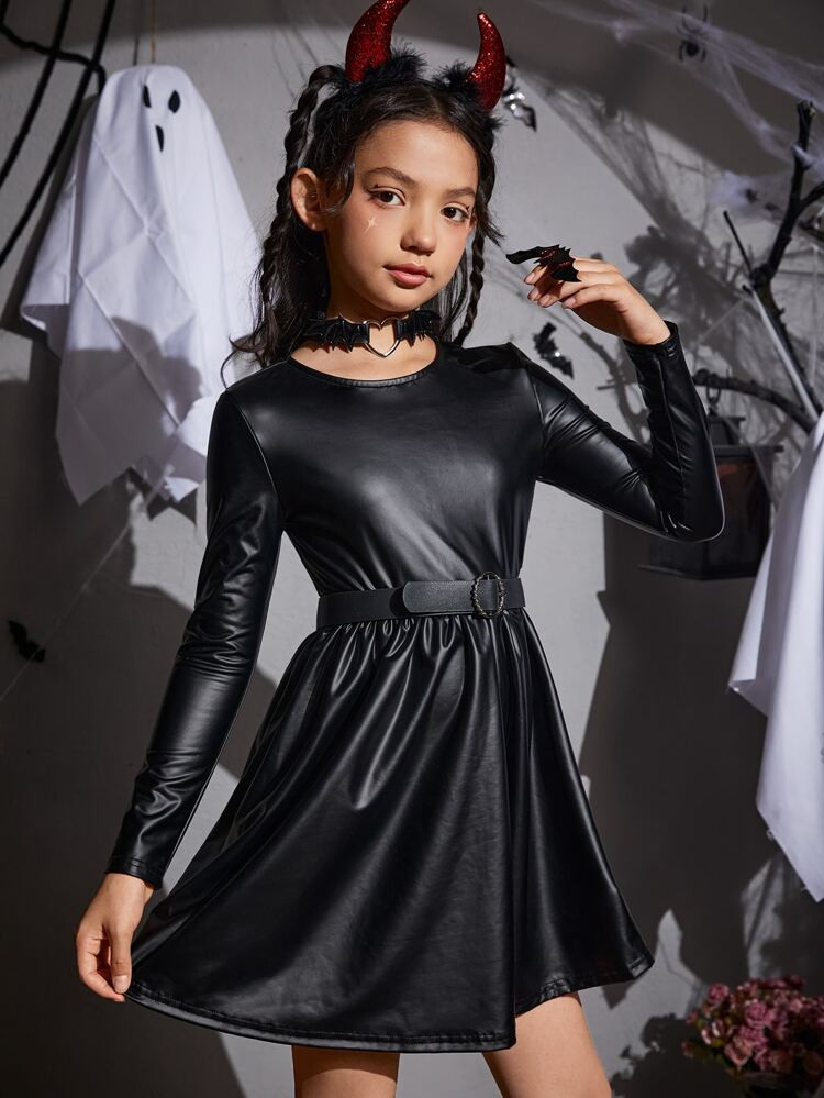 SHEIN Girls Solid A-line Dress Without Belt | SHEIN