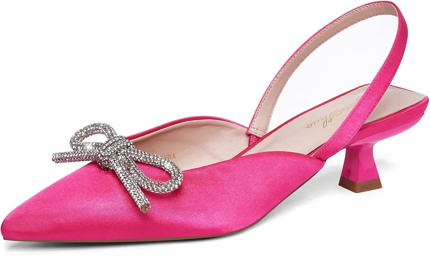 GENSHUO Slingback Rhinestone Bow Heels for Women Closed Pointed Toe Kitten Pumps Slip On Stiletto... | Amazon (US)