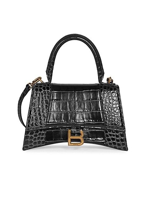 Hourglass Croc-Embossed Leather Top Handle Bag | Saks Fifth Avenue