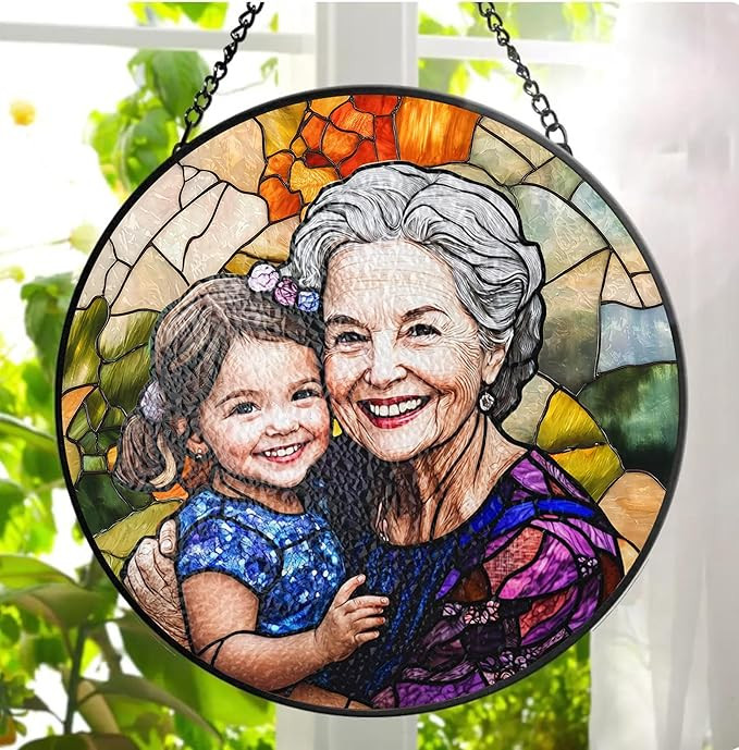 LOVELYPOD Personalized Grandma Stained Glass Sun Catcher, Photo Family Portrait Faux Window Hangi... | Amazon (US)