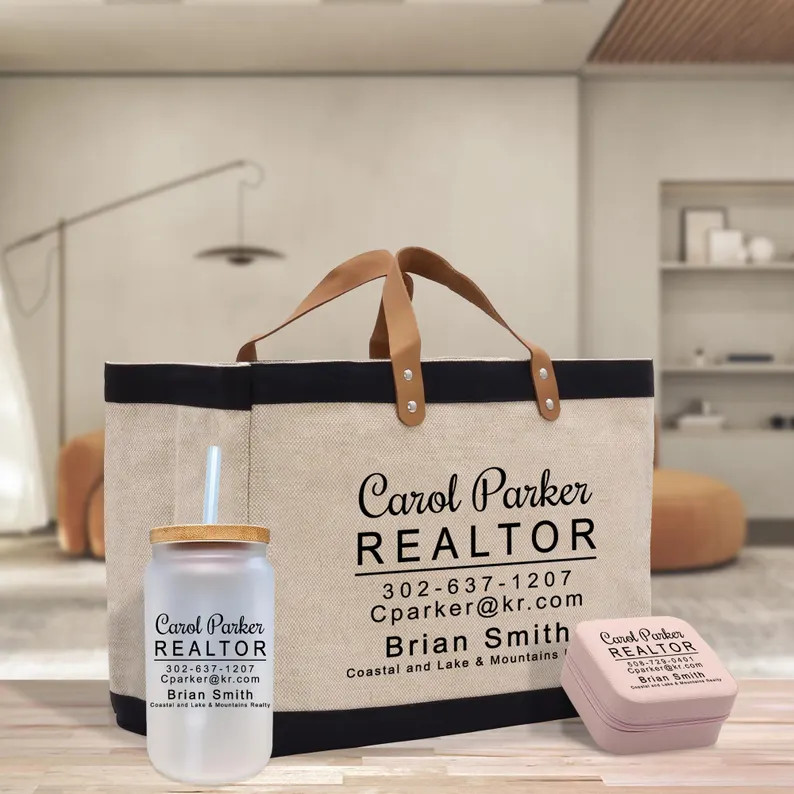 Personalized Realtor Jute Bag Business Burlap Bag Custom Real Estate Agent Gift Bulk Business Log... | Etsy (US)