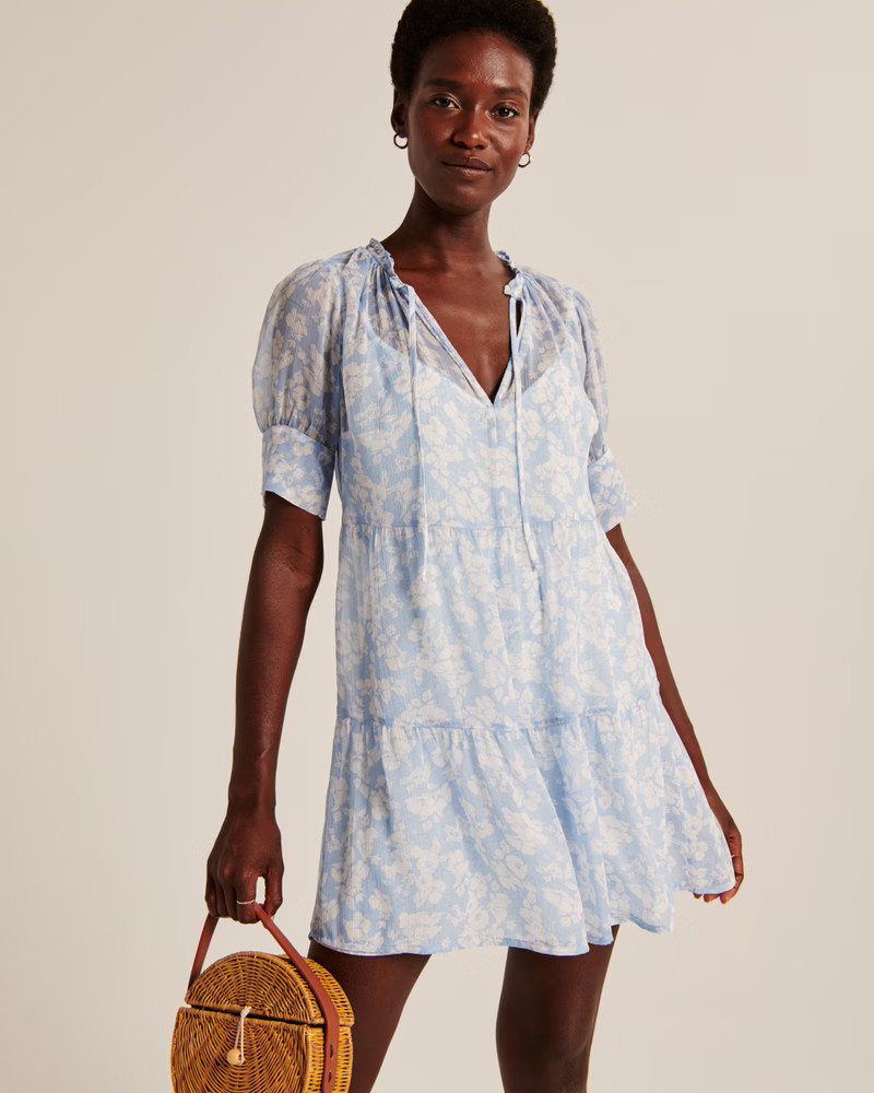 Tie-Front Trapeze Mini Dress | Abercrombie & Fitch (US)