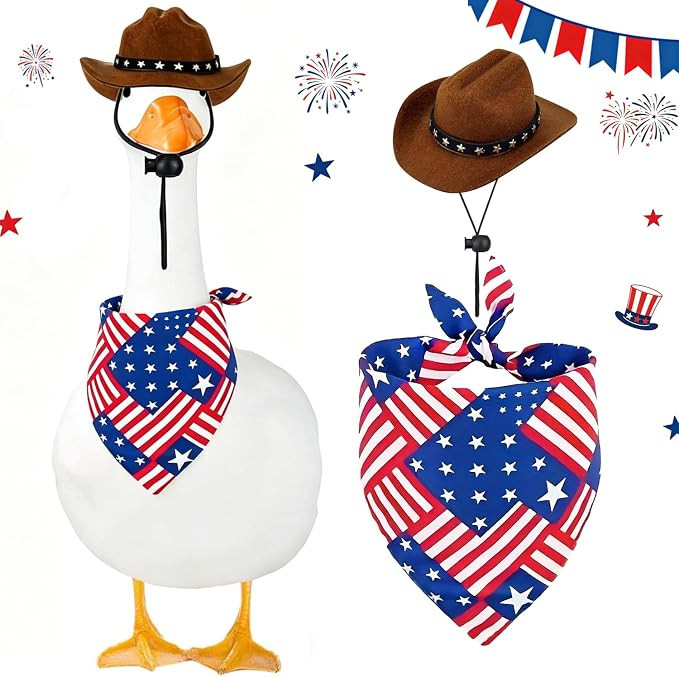 4th of July Porch Goose Outfit 23" or 17" Cement Goose Statues Porch Goose Patriotic Independence... | Amazon (US)