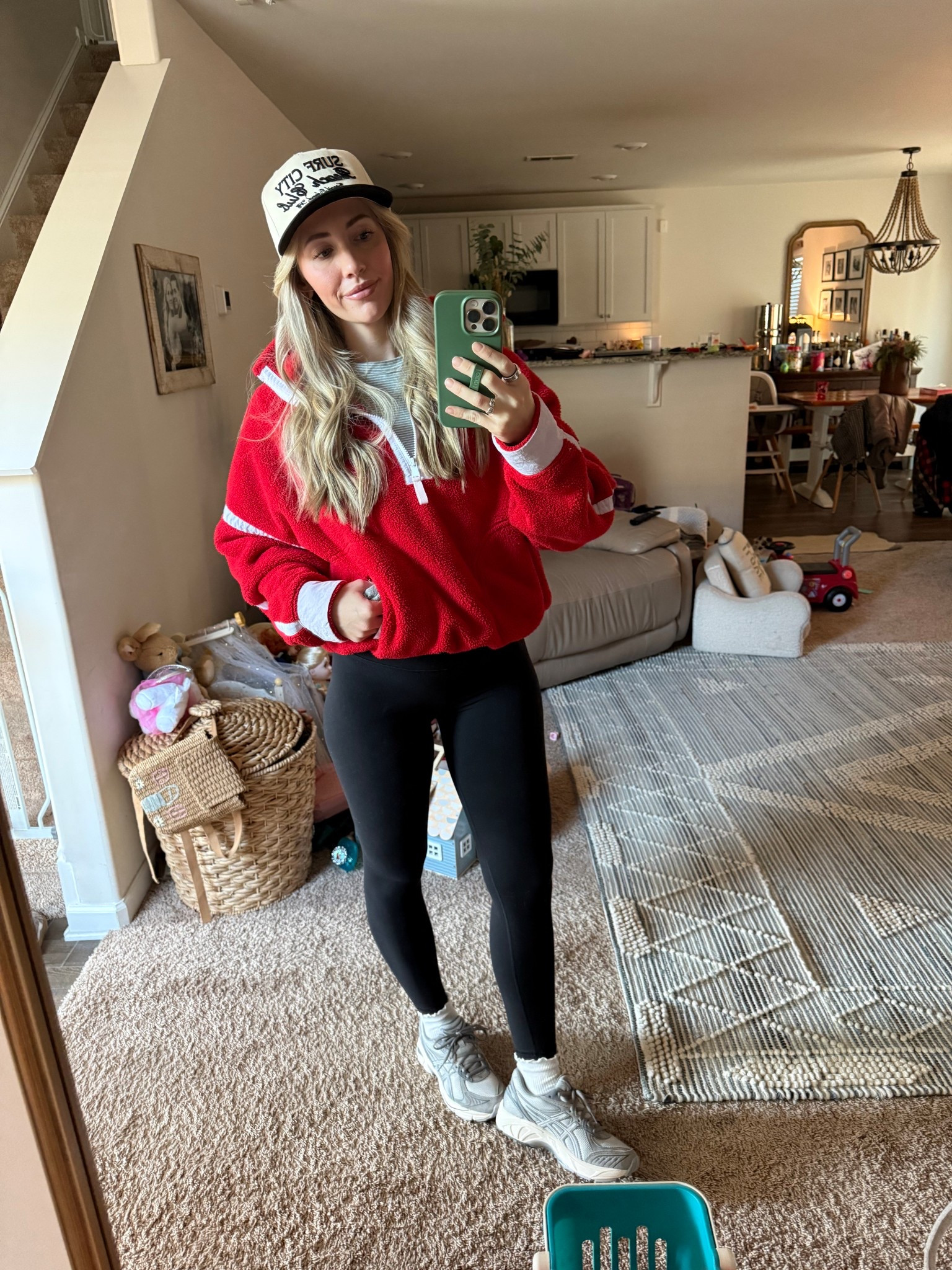 Free people- Amazon dupe fleece size M runs small
ASICS shoes run tts (I bought mine from urban outfitters, but they don’t sell this exact make anymore- GT 2160 is the name) 
Local hat 