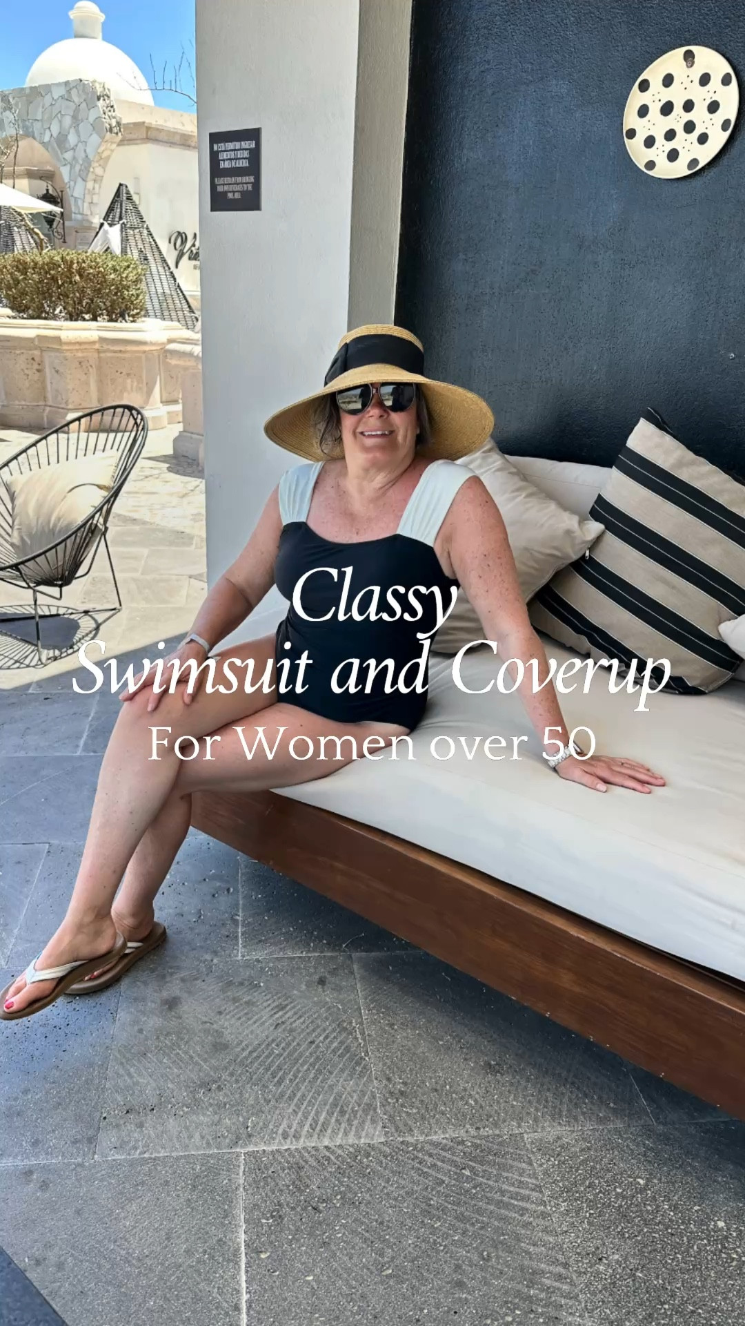 A flattering swimsuit after 50 does exist! This classy black and white one-piece has tummy control, pretty shirred straps, and modest coverage that feels comfortable and chic.

I paired it with this breezy blue cover-up with pockets and a longer back for extra coverage. Such an easy vacation look for women over 50!

#LTKover50 #SwimwearOver50 #VacationStyle #WomenOver50Style 

#LTKMidsize