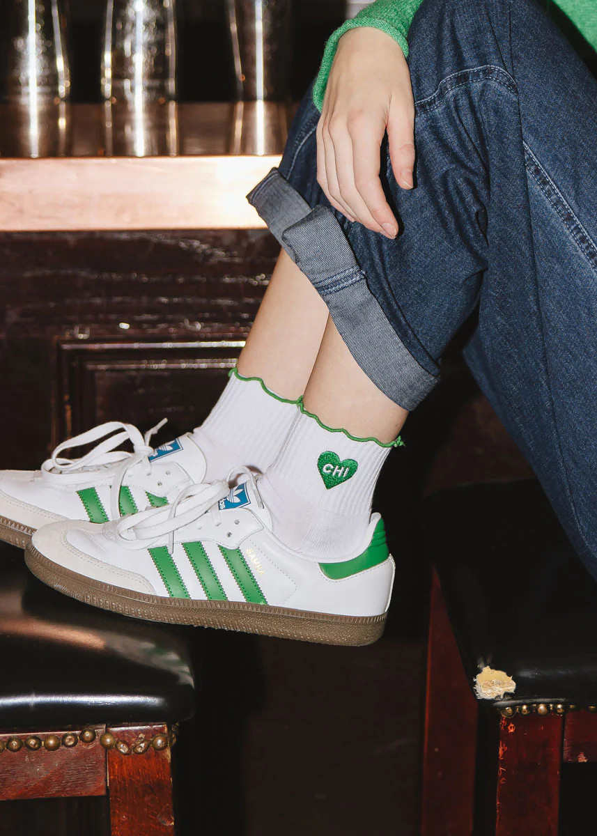 Chi Heart Ruffle Sock - Green | Alice & Wonder