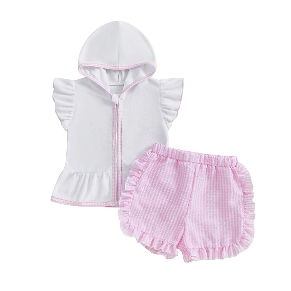 Toddler Baby Girl Swimsuit Bathing Suit Coverup Terry Cloth Flutter Sleeve Zipper Hooded Tops Pla... | Amazon (US)