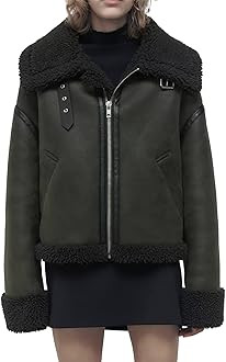 CHARTOU Women's Shearling Jacket Faux Leather Sherpa Lined Oversized Crop Moto Biker Coat | Amazon (US)