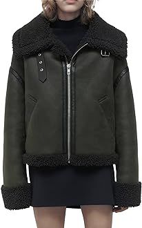 CHARTOU Women's Shearling Jacket Faux Leather Sherpa Lined Oversized Crop Moto Biker Coat | Amazon (US)