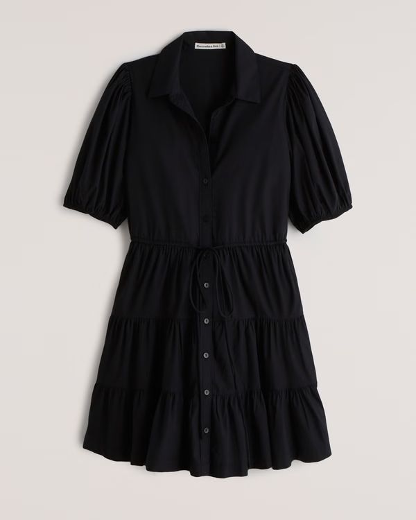 Easy Waist Puff Sleeve Poplin Shirt Dress | Abercrombie & Fitch (US)