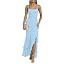 Kaximil Women's Sexy Spaghetti Strap Maxi Dresses Ruched Bodycon Ruffle Mermaid Cocktail Wedding ... | Amazon (US)