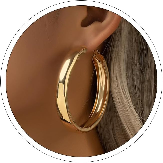Large Gold Hoop Earrings Lightweight Chunky Gold Earrings for Women Silver Chunky Earrings 14k Go... | Amazon (US)