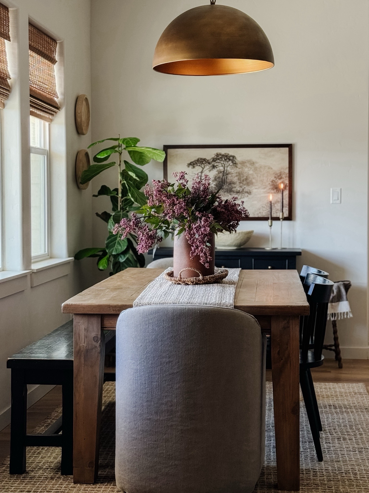 Kathy Kuo sale, kathy Kuo slip cover dining room chairs, Dining room inspiration, modern rustic vibe, home decor, black dining chairs, checkered jute rug, roman shades, cabinet, dome lighting, affordable decor, neutral decor, look for less, Target style, organic modern, brass dome lighting, salt and pepper mills, rustic dining room table, Kantha quilt, collected vibe, brass salt and pepper mills


#LTKHome #LTKSaleAlert #LTKFindsUnder100