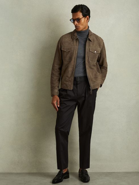 Pike
                Suede Zip Through Trucker Jacket | Reiss US