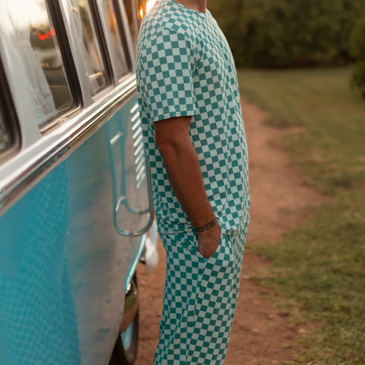 Adult Jogger Set In Teal and Blue Checkered | Silks Design