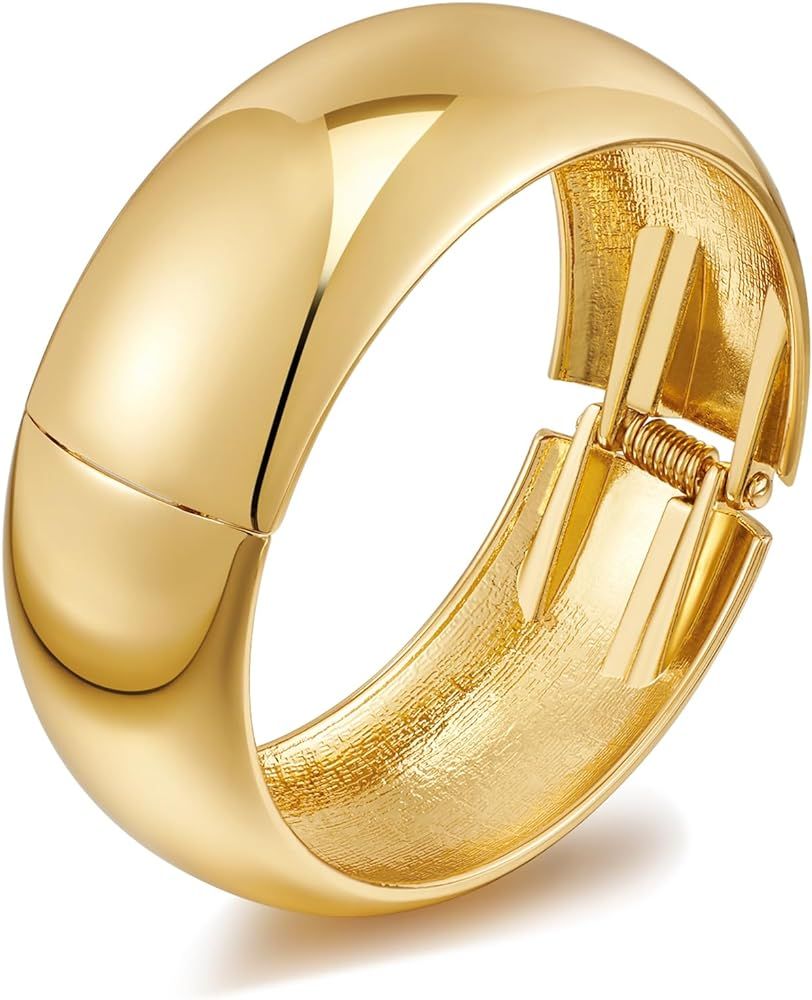 Chunky Gold Cuff Bracelets for Women Wide Gold Bangle Bracelet Hammered Open Wrist Cuff Bracelet ... | Amazon (US)