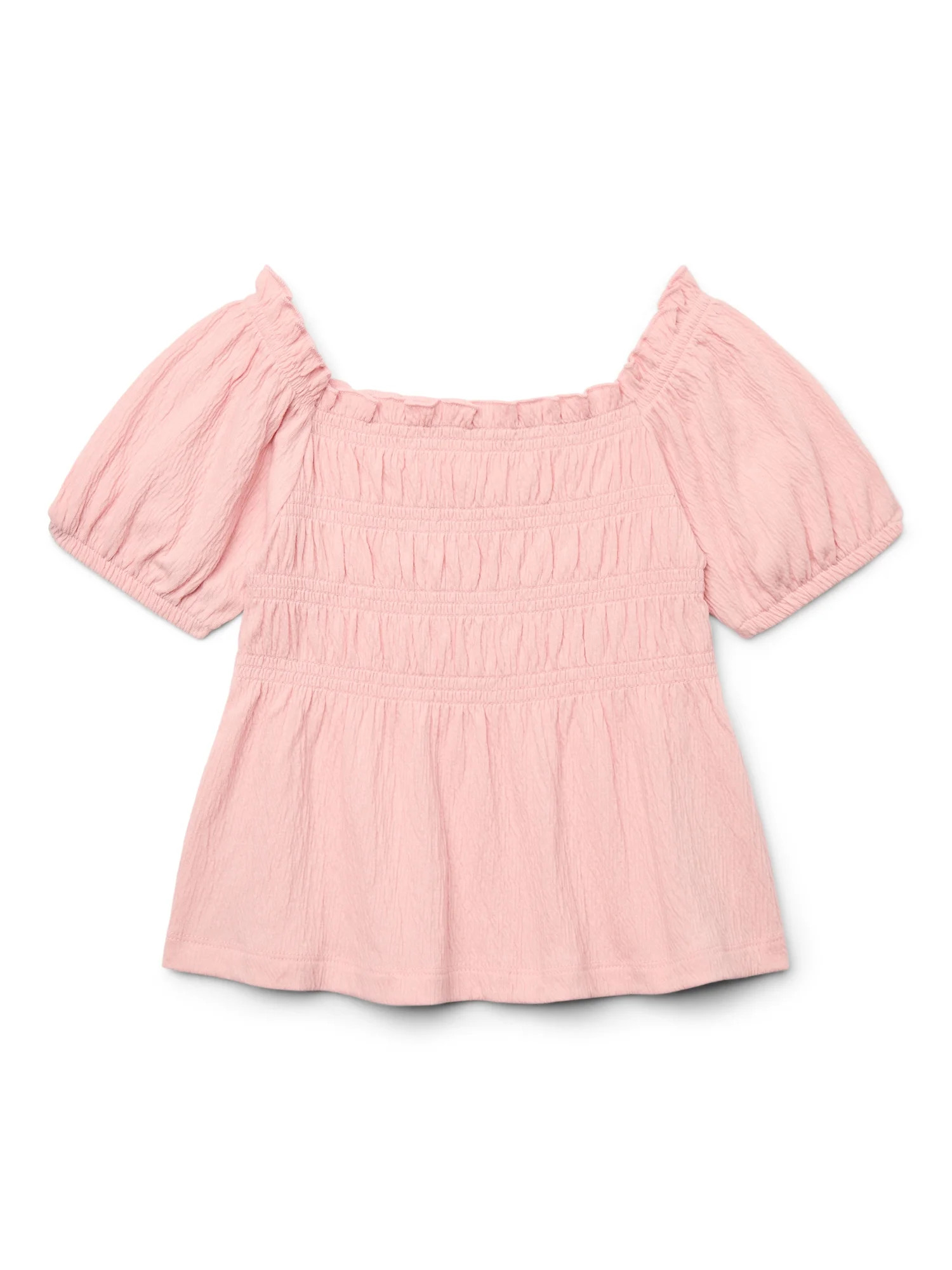 Wonder Nation Girls Smocked Puff Sleeve Top, Sizes 4-18 & Plus | Walmart (US)