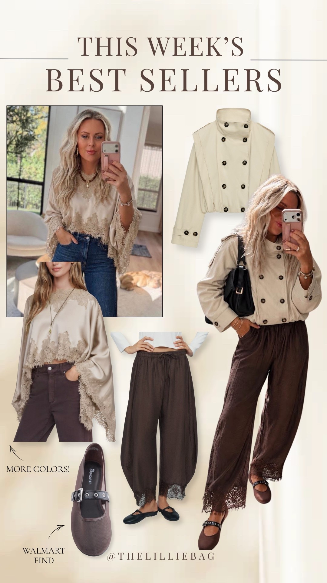 🤎 These lace-trim pants come in 5+ colors and are the easiest way to make a comfy outfit feel elevated. Paired them with a cropped neutral jacket + studded flats for the cutest fall look 🍂

brown pants, fall outfit, lace pants, ballet flats, fall fashion
