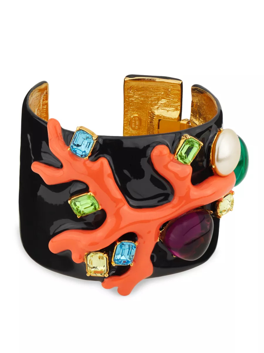22K-Gold-Plated Enamel, Multi-Stone & Imitation Pearl Cuff Bracelet | Saks Fifth Avenue