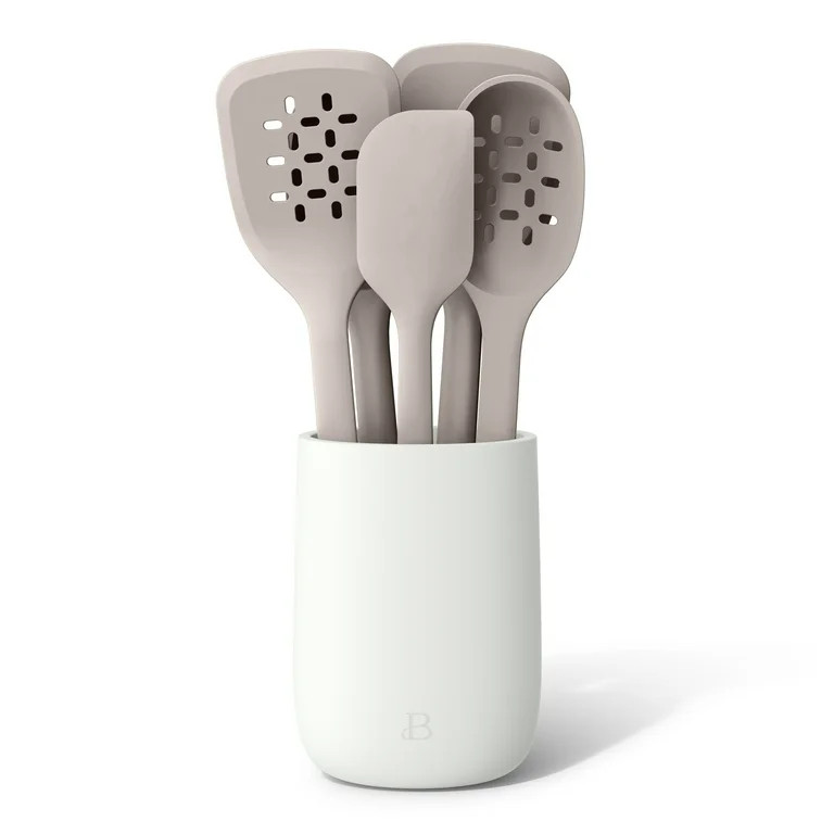 Beautiful 6-Piece Silicone Tool Set with Ceramic Crock, Porcini Taupe by Drew Barrymore | Walmart (US)