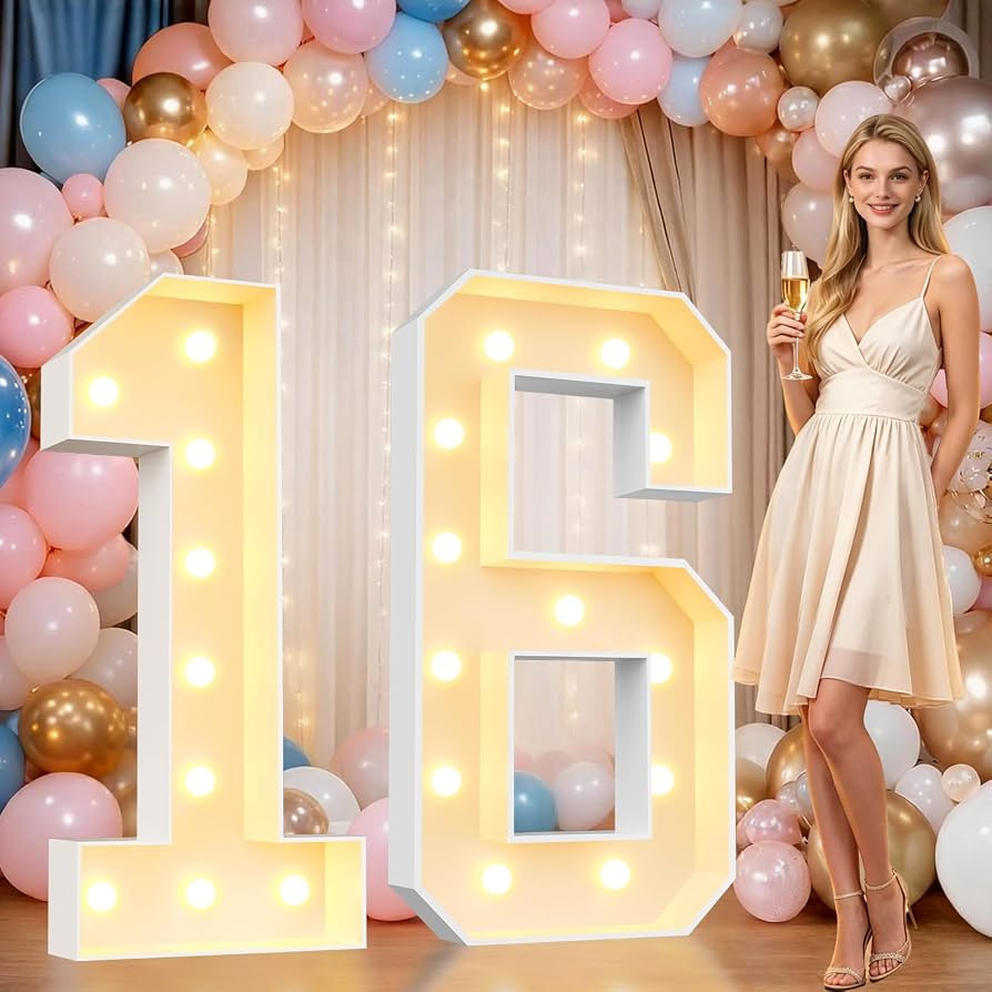 Pooqla 4FT Marquee Numbers, Large Light Up Number 16th Birthday Party Decor | Amazon (US)