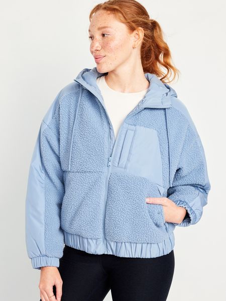 Hooded Sherpa Hybrid Jacket for Women | Old Navy (US)