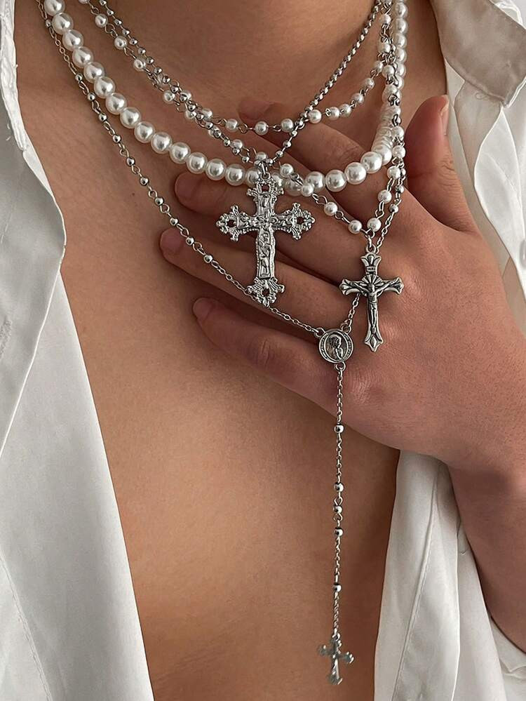 4pcs Znice Fashion Personalized Cross Pendant Necklace | SHEIN