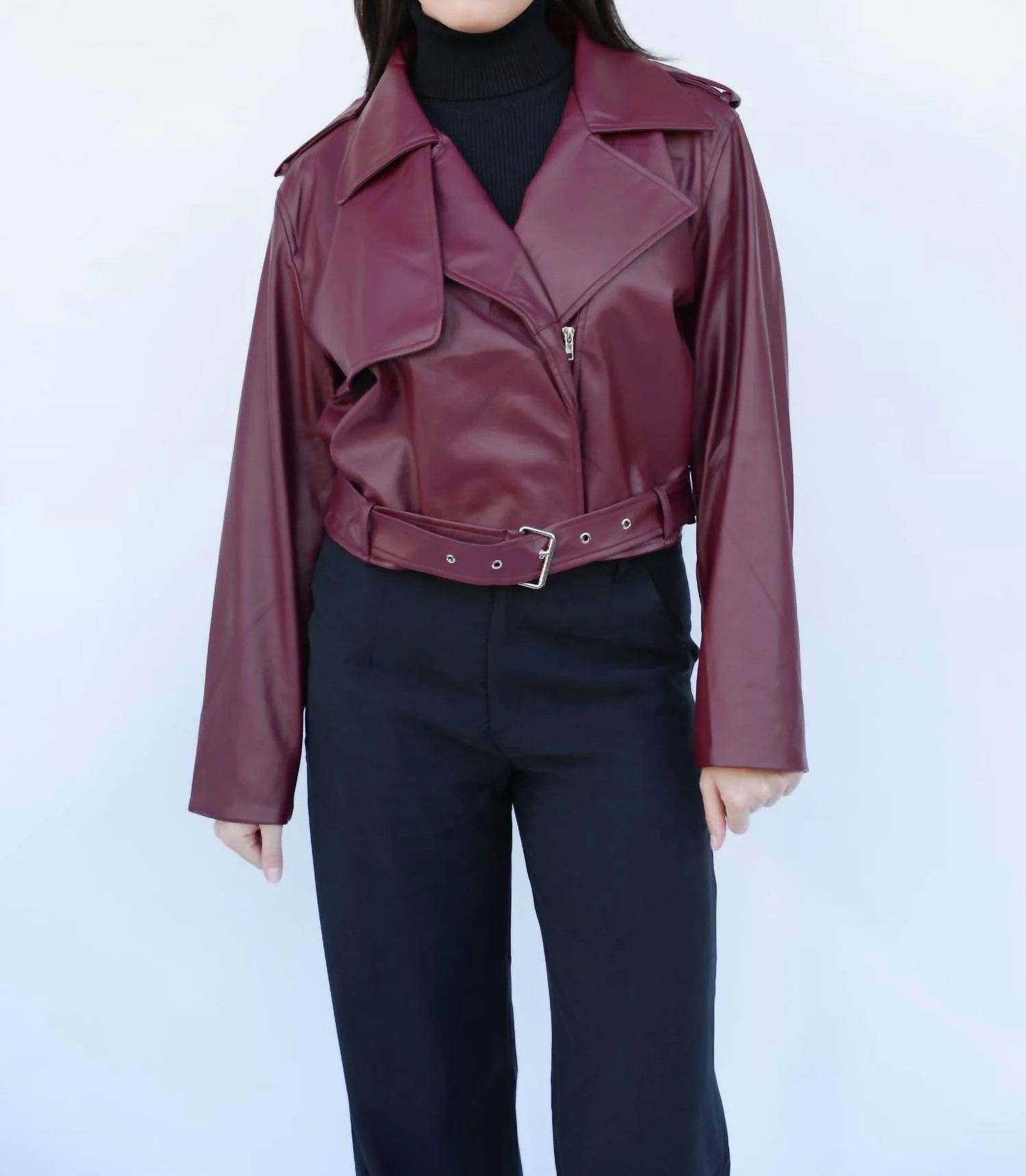 Cayli Leather Jacket In Burgundy | Shop Simon