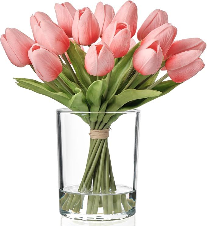 20 Pcs Tulips Artificial Flowers in Vase, Real Touch Tulips with Vase with Upgrate Acrylic Water ... | Amazon (US)