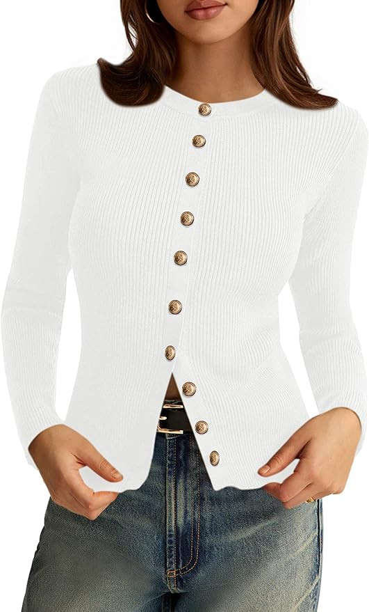 PRETTYGARDEN Womens 2025 Fall Cardigan Sweaters Lightweight Long Sleeve Button up Ribbed Knit Top... | Amazon (US)