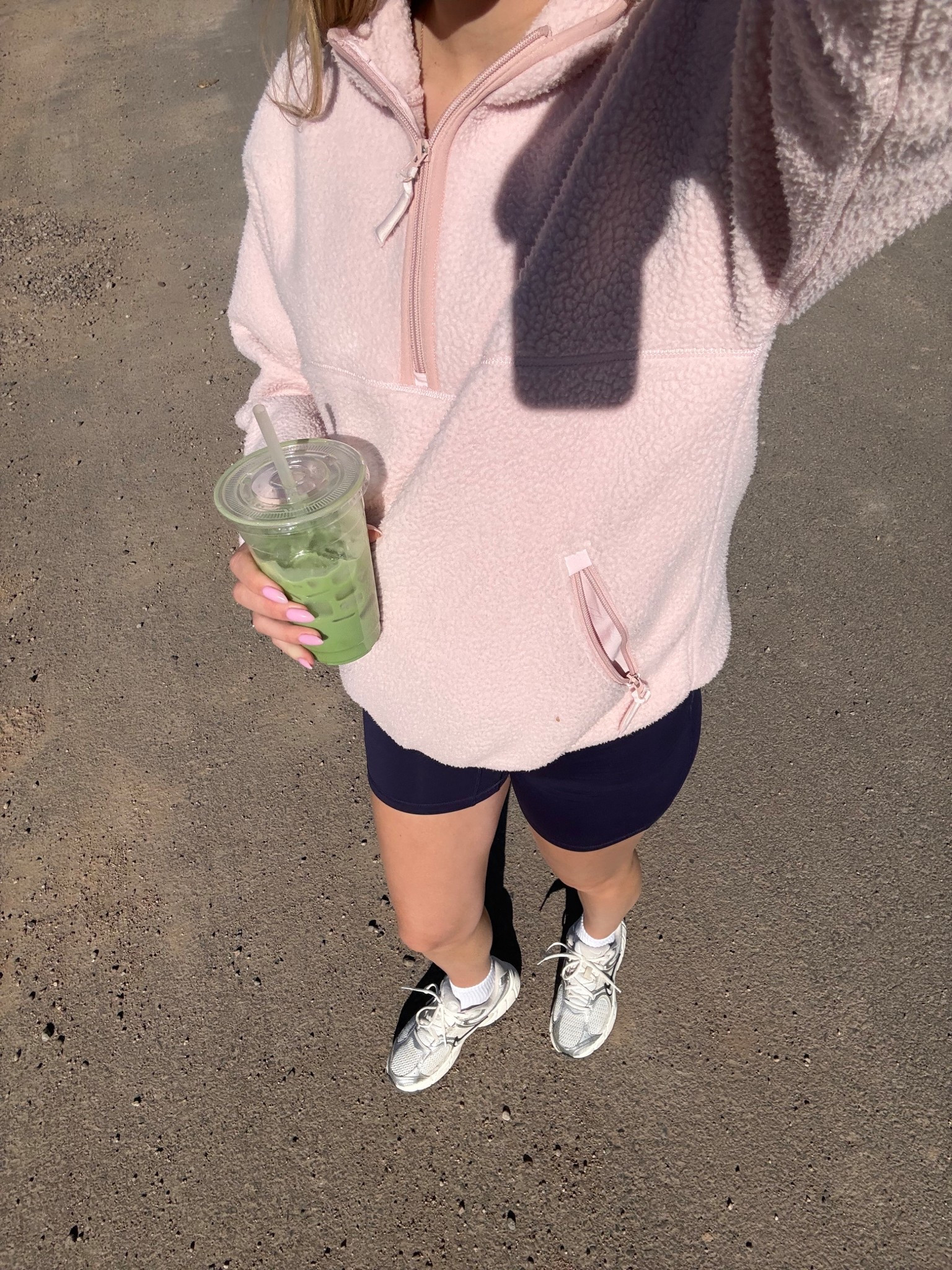Wearing size S in fleece. Size up 1/2 size in shoes