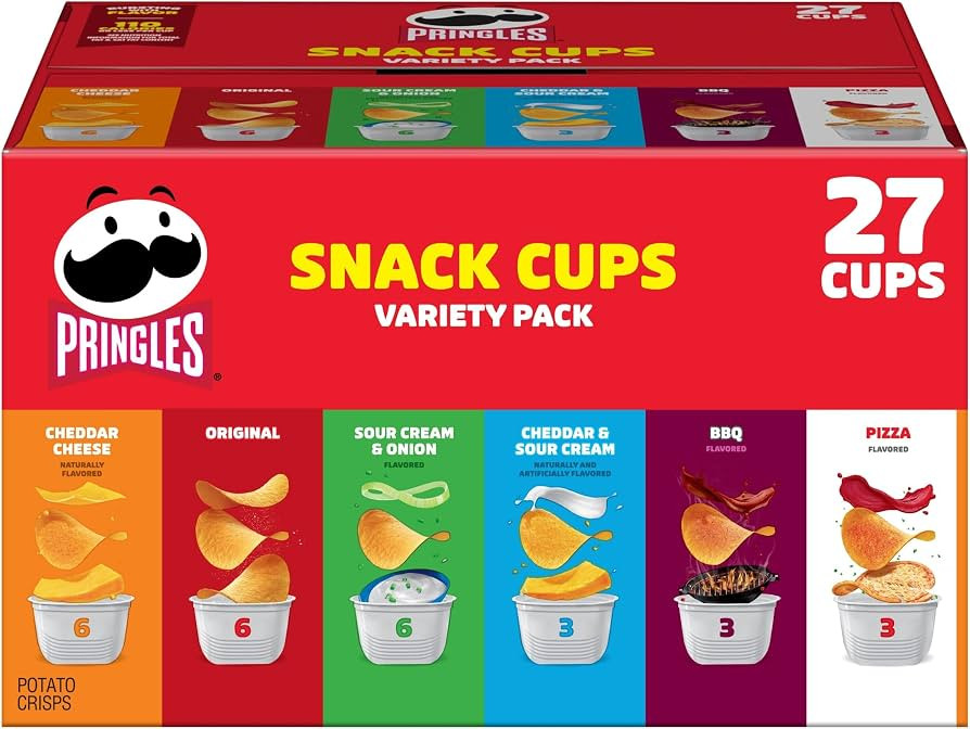 Pringles Potato Crisps Chips, Lunch Snacks, Snack Cups, Variety Pack, 19.5oz Box (27 Cups) | Amazon (US)