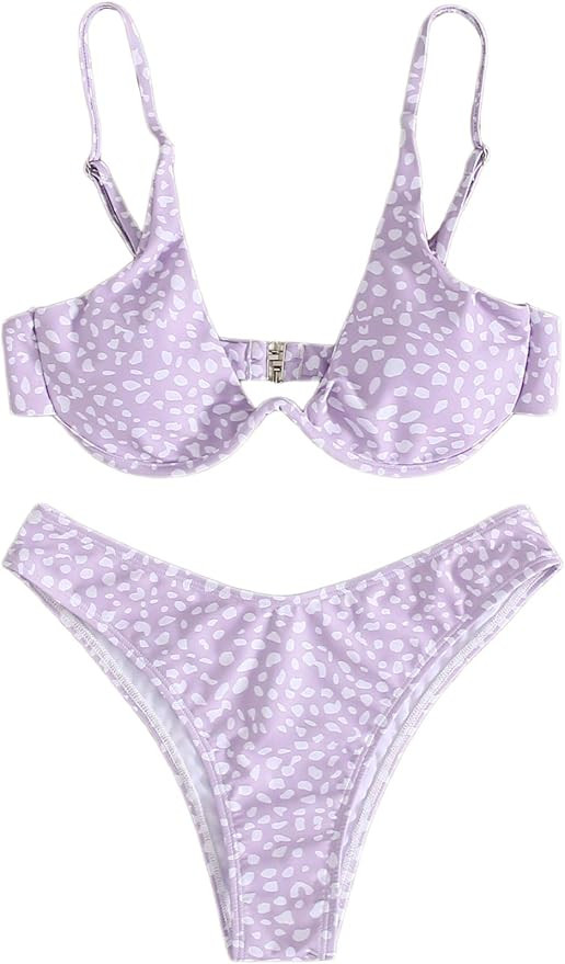 Verdusa Women's 2 Piece Triangle Bikini High Cut Bathing Suit Swimsuit | Amazon (US)