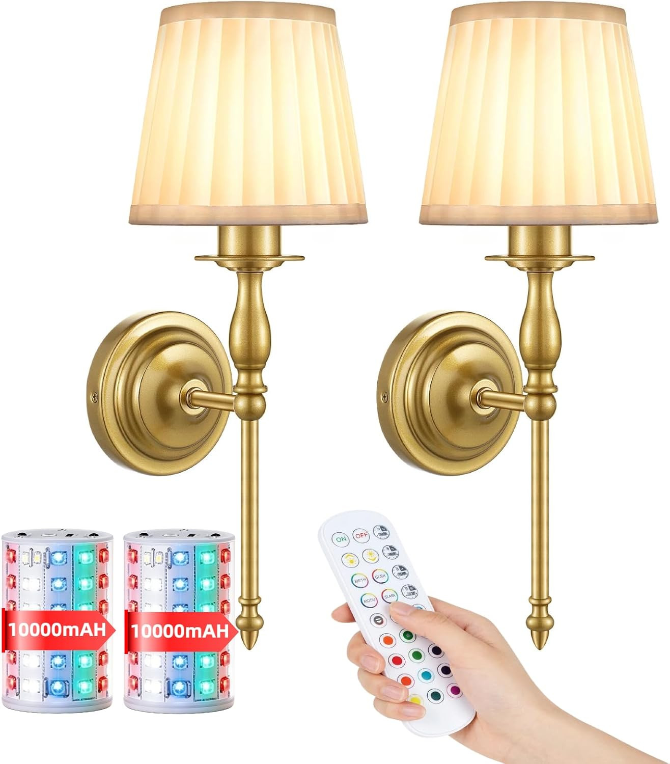 10000mAh Battery Operated Wall Sconce Set of 2,Rechargeable Wall Sconces set of Two,Vintage Gold Sconces Wall Decor,Wireless Wall Lamp,Cordless Wall Lights Living Room Bedroom (Not Peel and Stick on) | Amazon (US)