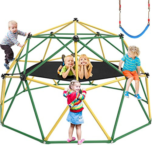 GIKPAL Climbing Dome, 10FT Dome Climber with Hammock for Kids 3 to 10 Outdoor Play Equipment, Supports up to 1000lbs Jungle Gym, Anti-Rust, Easy Assembly, Yellow+Green | Amazon (US)