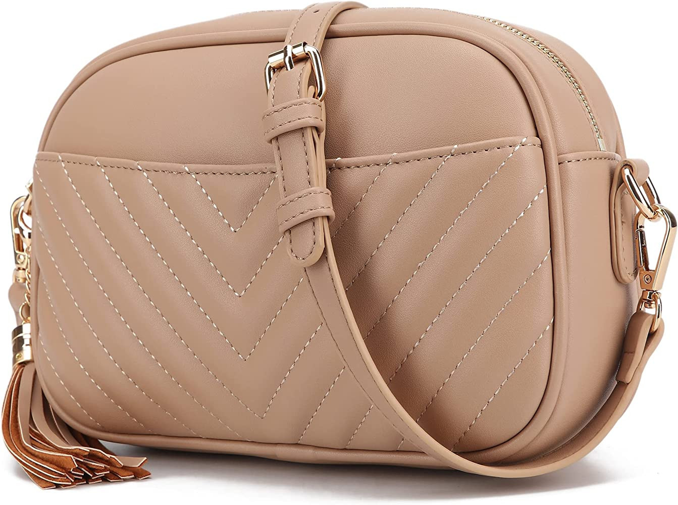 lola mae Quilted Crossbody Bag, PU Lightweight Shoulder Purse Top Zipper Tassel Accent | Amazon (US)