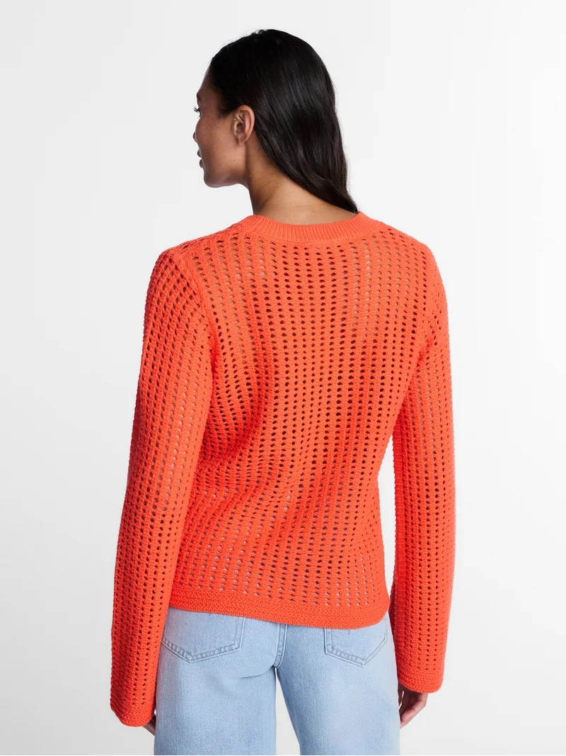 Time and Tru Women\u2019s Textured Cotton Sweater with Long Sleeves, Lightweight, Sizes XS-XXXL -... | Walmart (US)