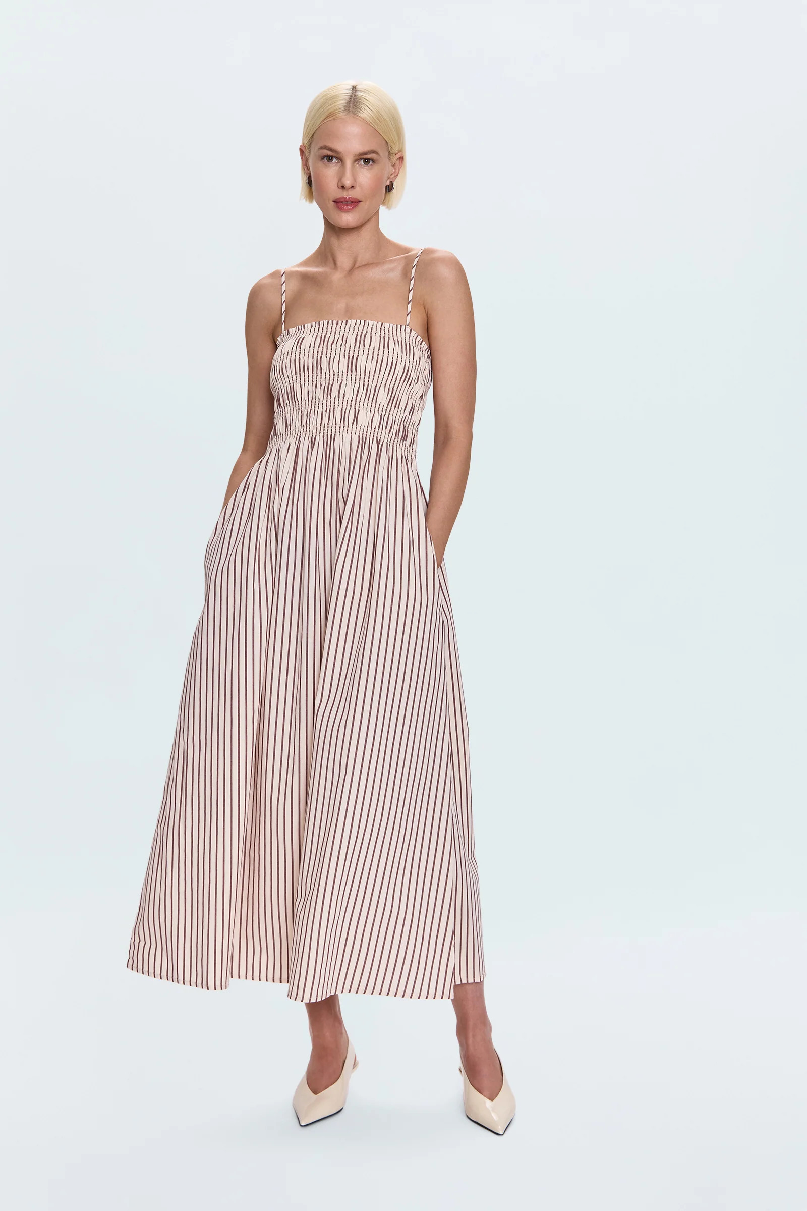 Bianca Shirred Bodice Dress - Tiramisu Stripe | Pistola Denim