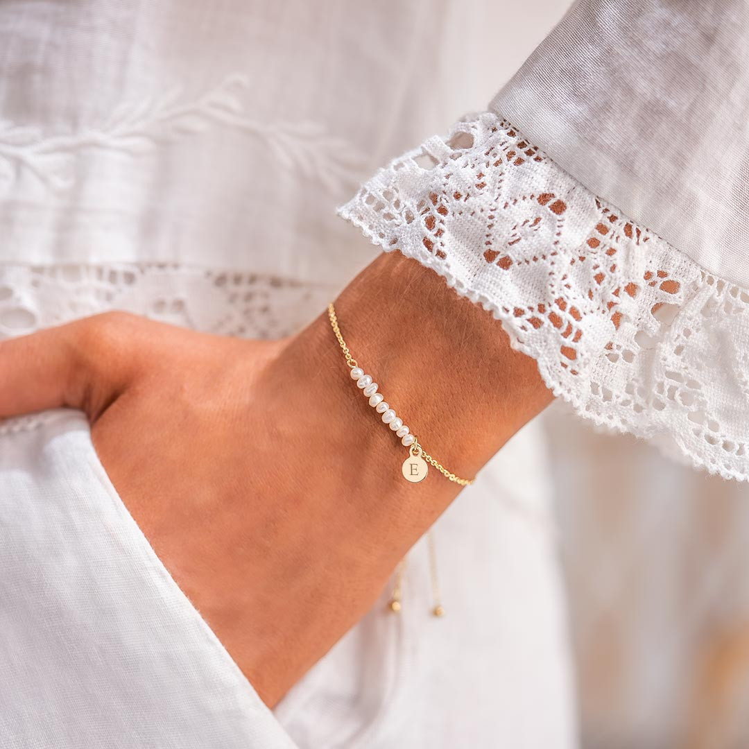 Delicate Anja Pearl Slider Personalised Bracelet | Bloom Boutique