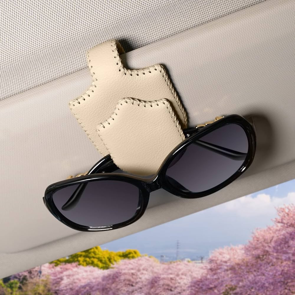 Sunglass Holder for Car ，Hand Sewn Leather Sunglasses Clips for Car Visor ，Universal Car Magn... | Amazon (US)
