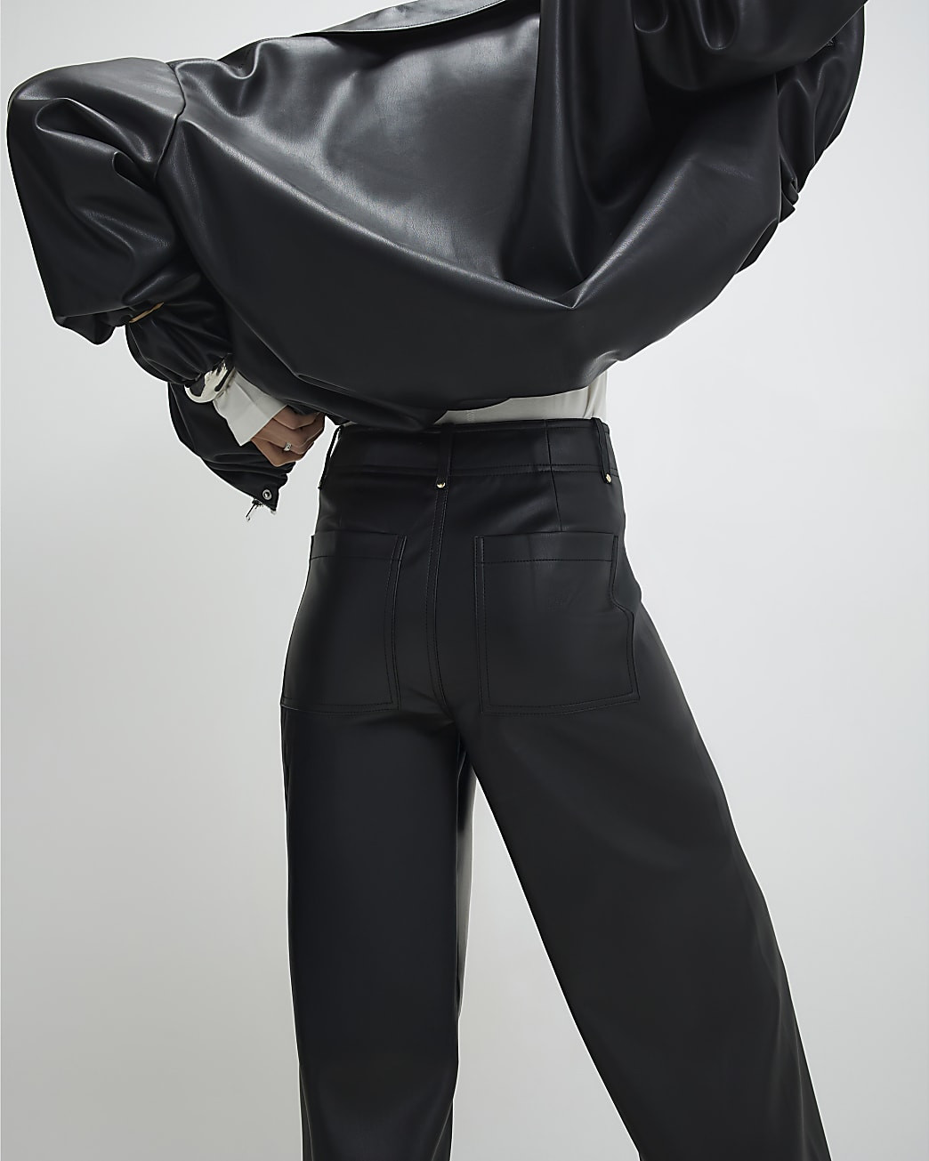 Black Faux Leather Cropped Trousers | River Island UK & IE
