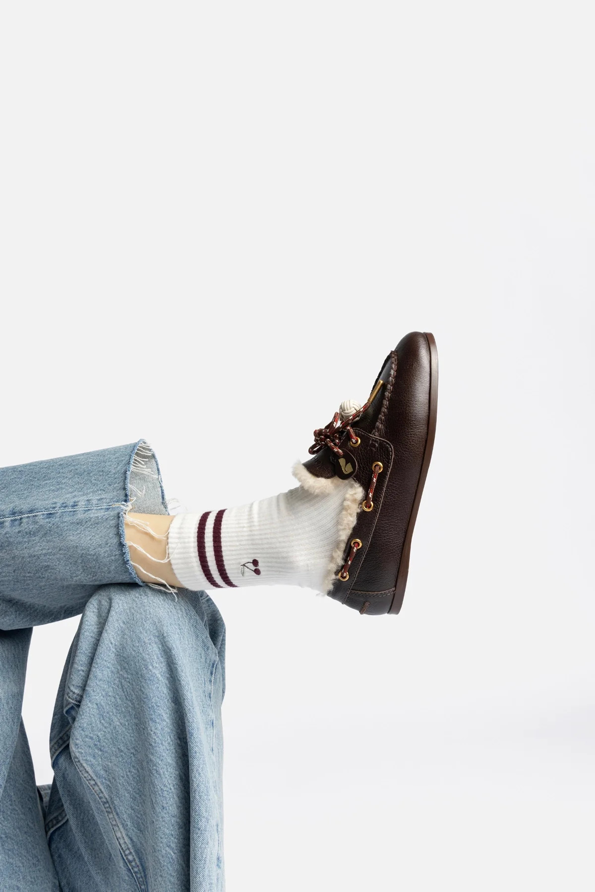 Cyprus Boat Shoe In Brown Leather and Natural Shearling | Larroude