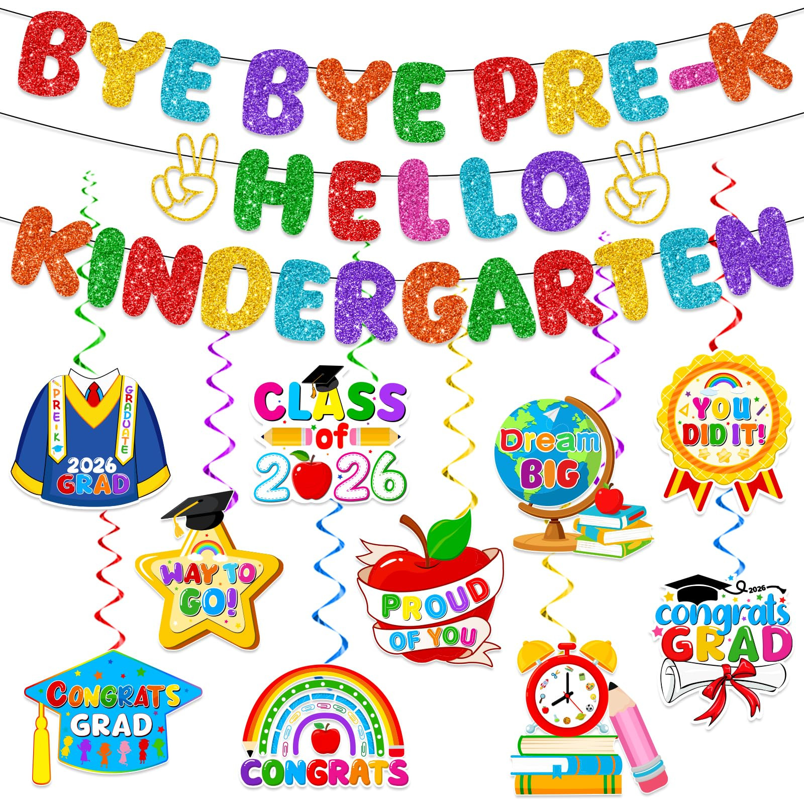 Pre K Graduation Decorations,Glitter Preschool Graduate Banner Next Stop Kindergarten Hanging Swi... | Amazon (US)