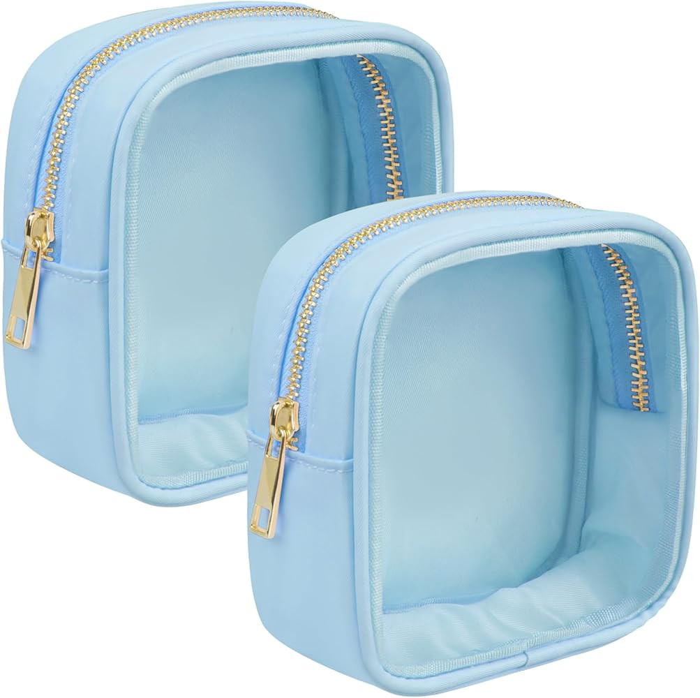 Clear Makeup Bag for Purse 2 Pcs Small Nylon Zipper Pouch Mini Travel Cosmetic Bag Clear Toiletry... | Amazon (US)