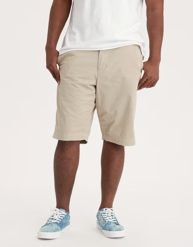 AE Ne(x)t Level Longer Length 12" Khaki Short | American Eagle Outfitters (US & CA)