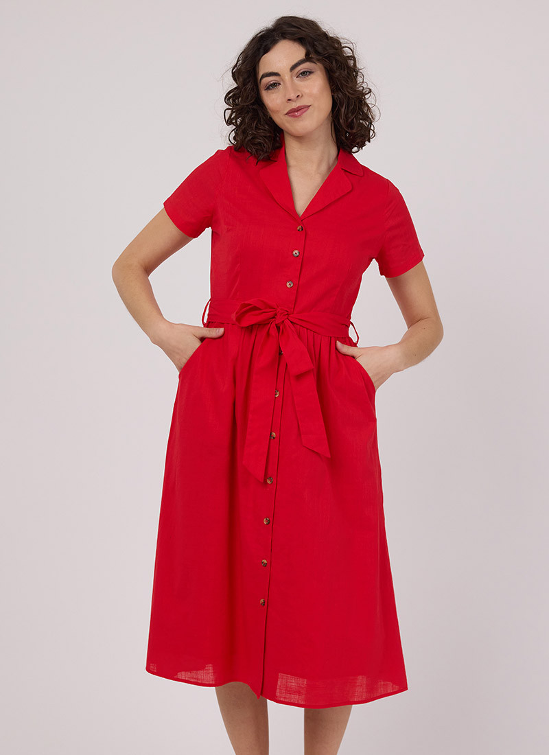 Santo Button-Down Tea Dress - Red | Joanie