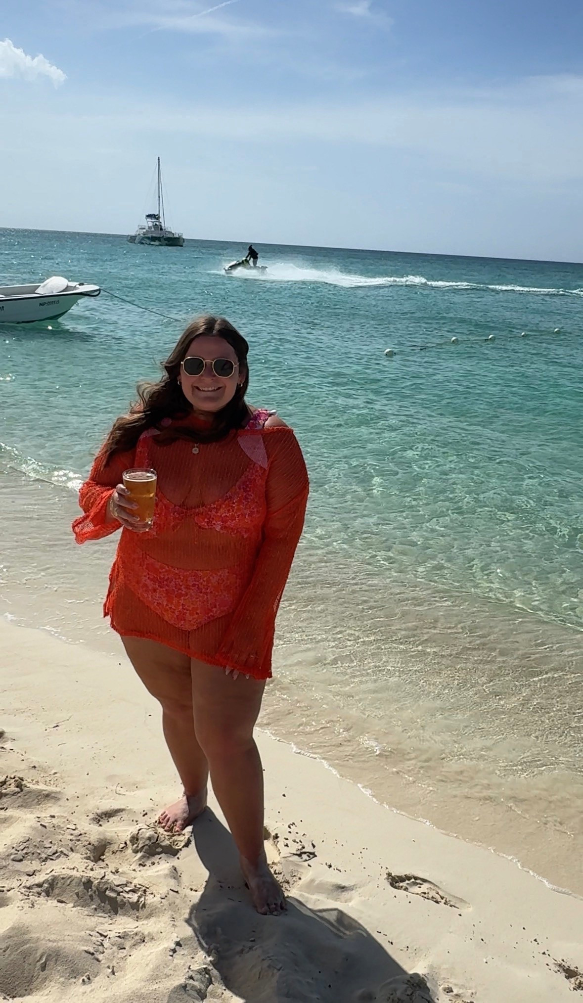 Beach day outfit is a bikini swim suit from shein 3x (I sized up one). A bright orange cover up in a 2x wish I would have gone up one size for it to be longer. Wearing my favorite Amazon necklace and sun glasses.

#LTKootd #LTKMidsize #LTKPlusSize