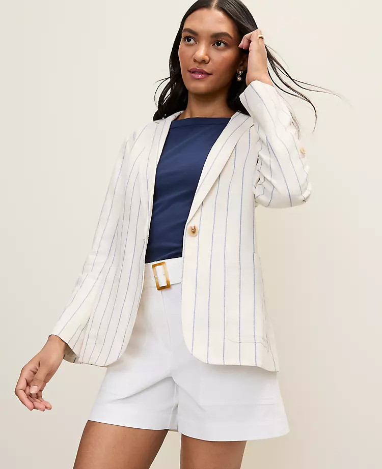 Weekend Striped Linen Blend Blazer | Ann Taylor